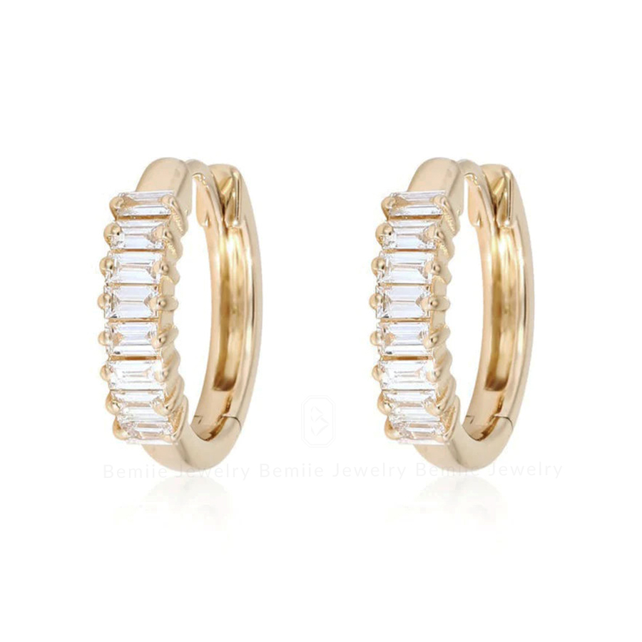 Bông Tai Kim Cương Moissanite Baguette Huggie Hoop EBJWHBG