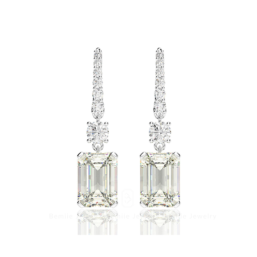Bông Tai Kim Cương Moissanite Emerald Drop Style EBJWHEM7x10