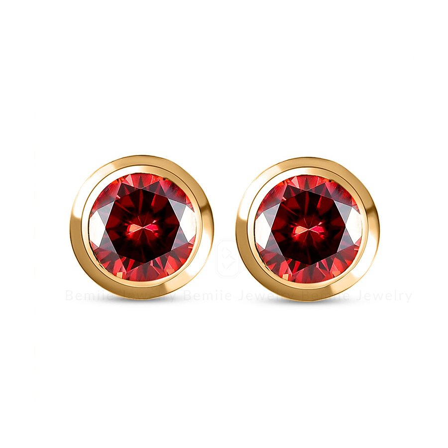 Bông Tai Kim Cương Moissanite Round Bezel Stub EBJRERS6.5BZ