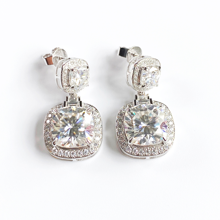 Bông tai Premium Halo Cushion Drop - EBJ009