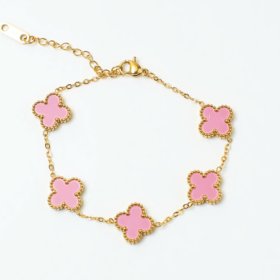 Lắc tay Vintage Alhambra blush pink Porcelain 5 motifs 15mm 18K BBD008-VCA