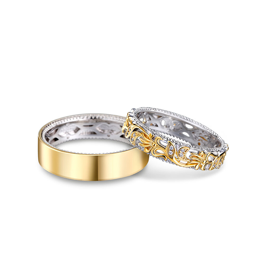 Nhẫn cưới Vintage Floral and Leaf - WRBJ032