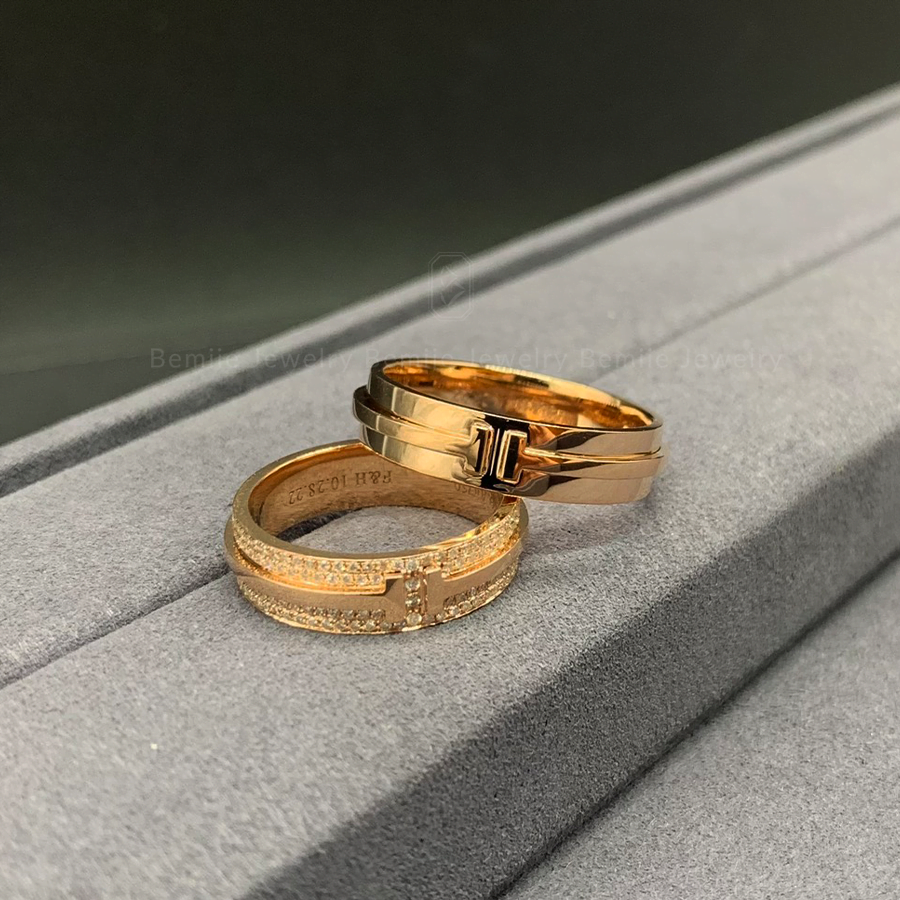 Nhẫn Cưới Kim Cương Tự Nhiên Hiện Đại 18K Rose Gold - WRBD-HK001-TIF