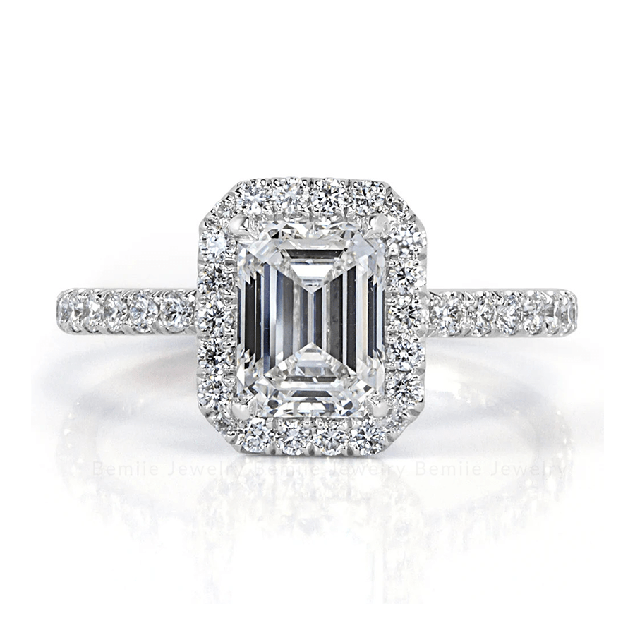 Nhẫn cầu hôn Emerald Halo pave - ERBJ012