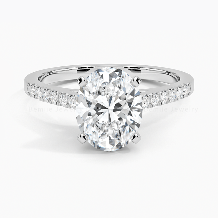 Nhẫn Cầu Hôn Lab-Grown Diamond Round Solitaire Pavé thiết kế bởi Bemiie Jewelry