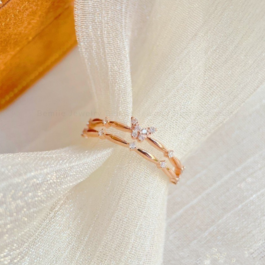 Nhẫn Nữ Kim Cương Tự Nhiên Họa Tiết Bướm 18K - RBD005